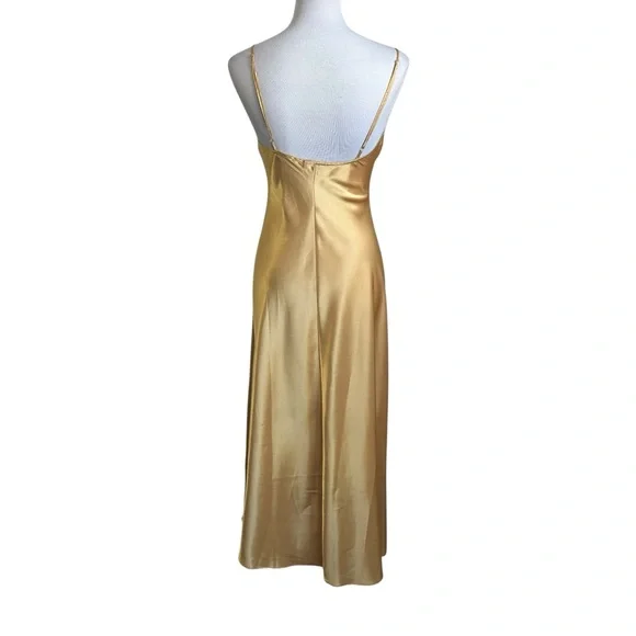 Vtg Victoria's Secret Gold Label Satin Maxi Slip Dress Nightgown Sz Small Gold - Picture 2 of 11